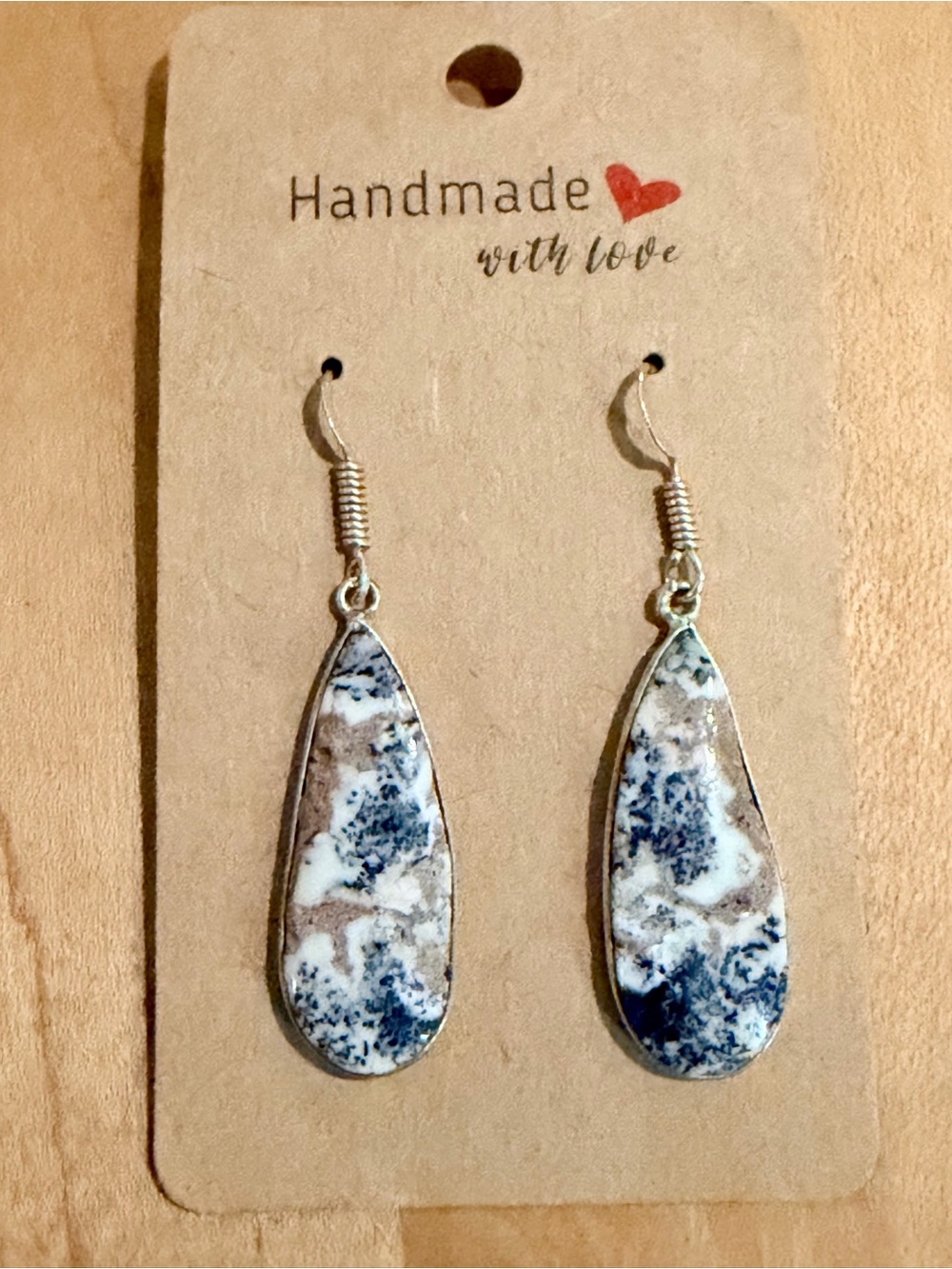 Handmade Dendritic Jasper Teardrop Earrings – 925 Plated/Stamped
